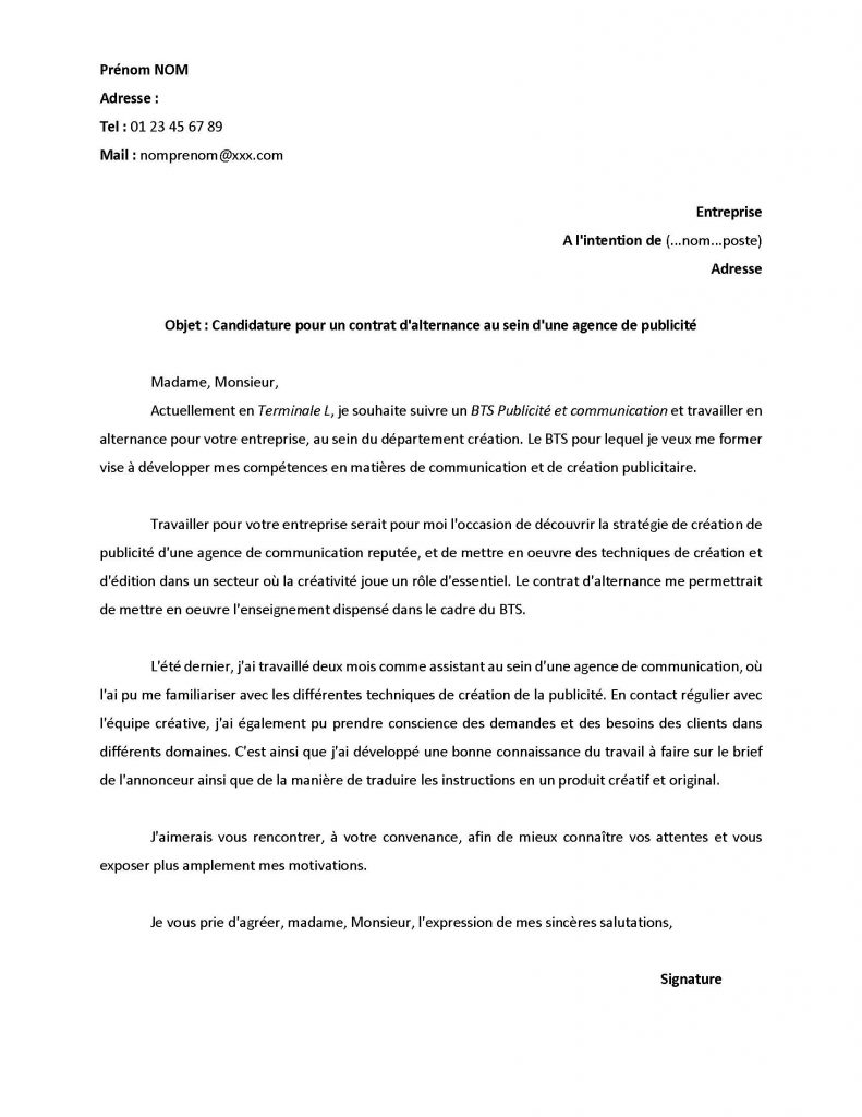 lettre commercial exemple